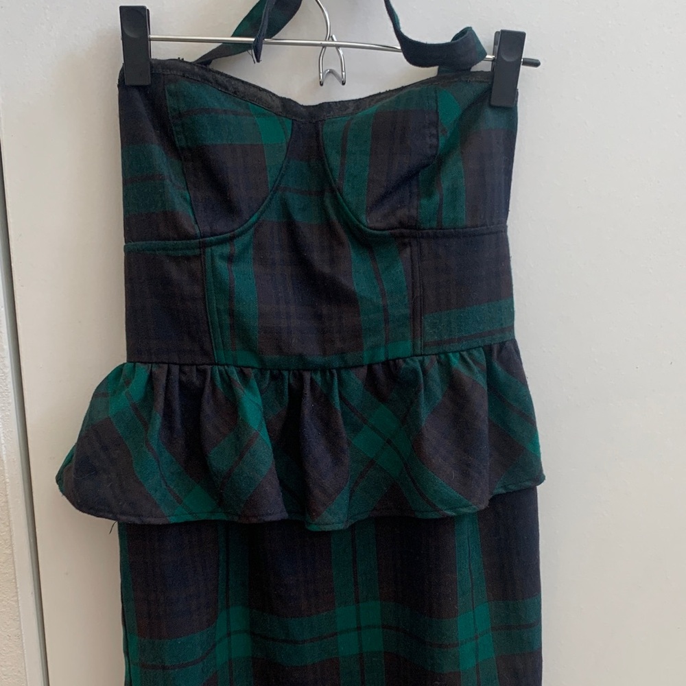 NWT Tommy Girl Halter Green & Black Plaid Peplum Dress